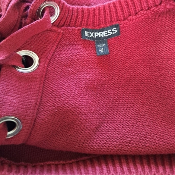 Express Women's Red Crew Neck Sweater Back Lace Up Medium - Picture 3 of 8